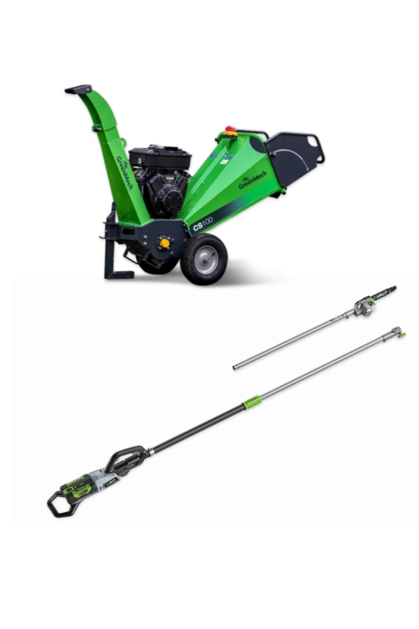 DUO HIRE- GREENMECH CHIPPER CS100 AND EGO BATTERY LONG REACH PRUNER