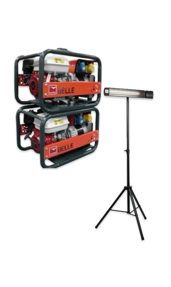 DUO HIRE- BELLE/HONDA GPX5000 GENERATOR AND SIP HALOGEN HEATER 230V