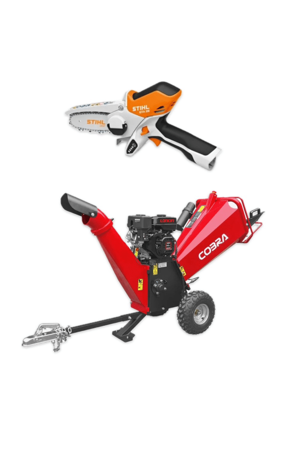 DUO HIRE- STIHL GTA 26 CORDLESS GARDEN PRUNER AND COBRA CHIPPER CHIP700L WOOD CHIPPER (TOW HITCH NOT ATTACHED)