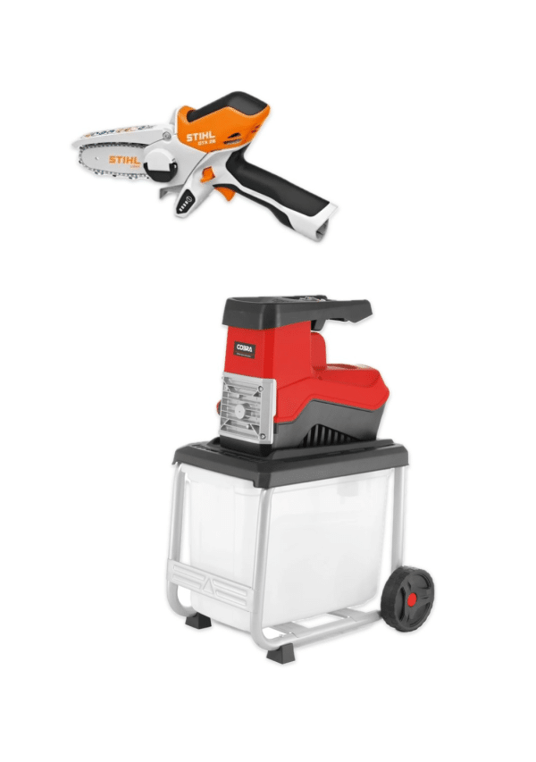 DUO HIRE- STIHL GTA 26 CORDLESS GARDEN PRUNER AND COBRA QUITE DRUM SHREDDER